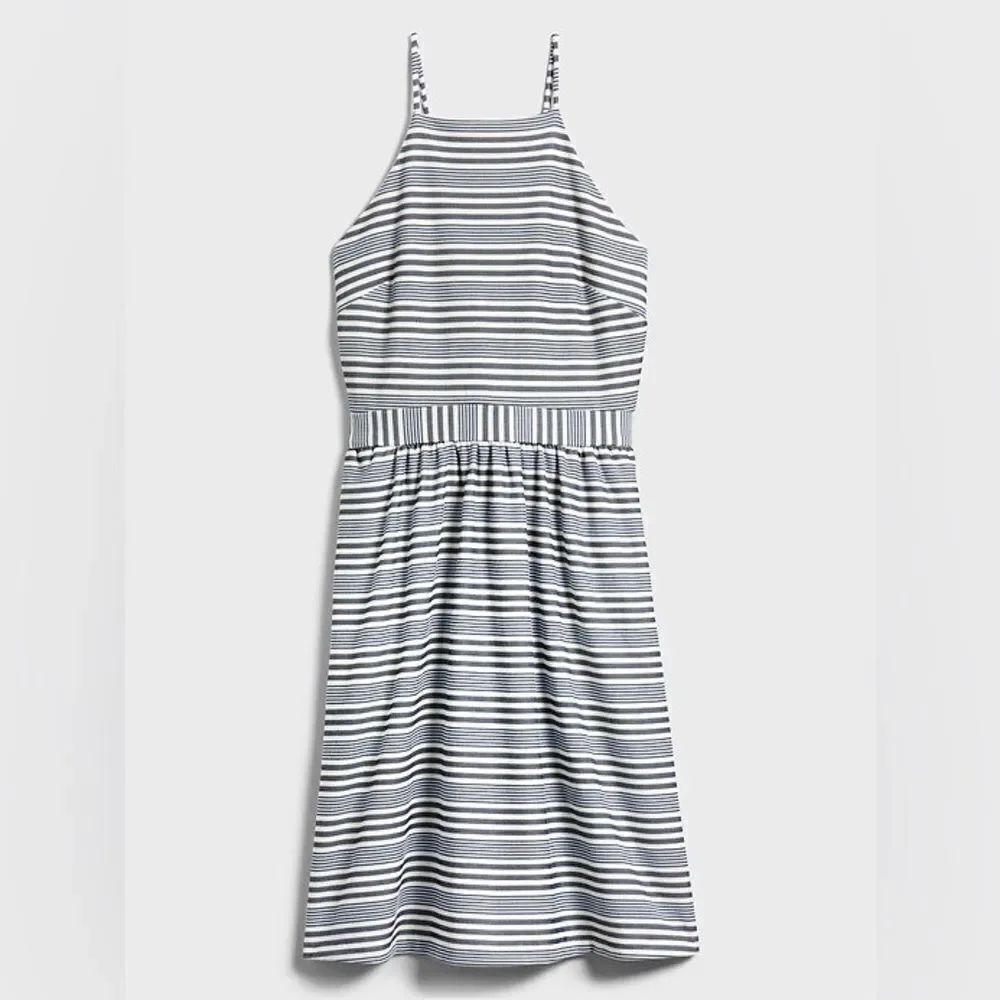 Banana Republic BOUCLE STRIPED FIT-AND-FLARE DRESS NEW Size 0 Tall Blue/White